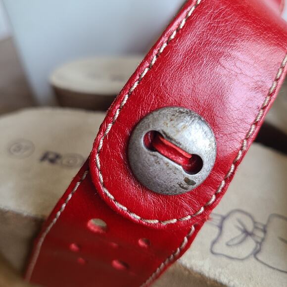 Women's Romika Beach Coral Leather Tan Red Sandal Platform‎ Slip on Sz 37 CORK 6 - Picture 2 of 8